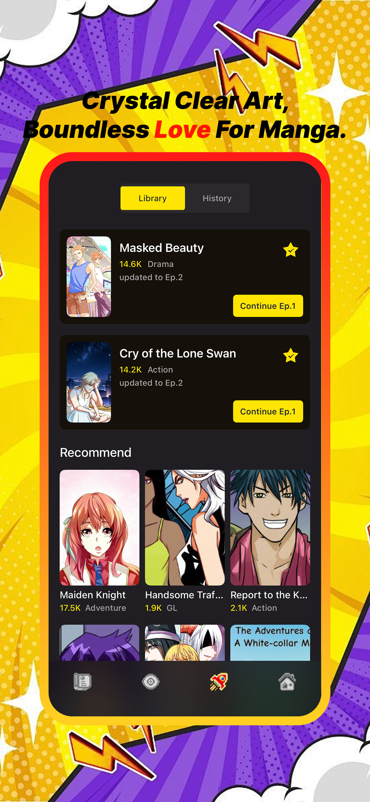ToonLoom library screen with continue reading and recommendations